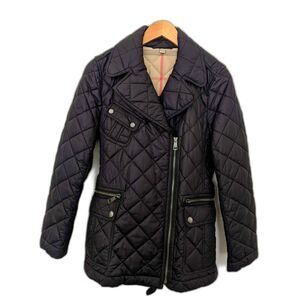 BURRBERRY BRIT moto zip double breasted Black Quilted Puffer Jacket nova lining